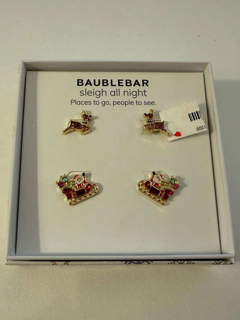 Baublebar Santa and His Sleigh and Reindeer Earrings Set of 2 NWT